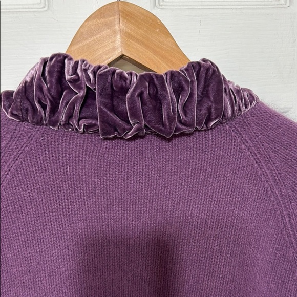 Willi Smith Purple Lambswool Angora Silk Blend Velvet Ruffled Trim Cardigan XL - Picture 7 of 9